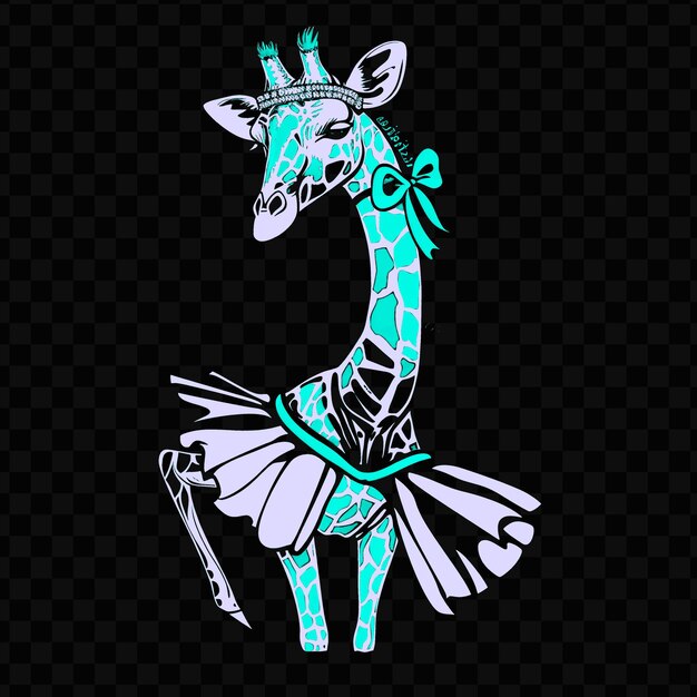 Psd vector girafa graciosa com um tutu de balerina e bandana de cabeça designe t-shirt design tatuagem tinta