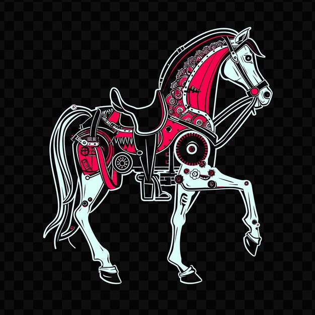 PSD psd vector gracieux cheval avec un corps d'horloge et une teinture de tatouage de conception de t-shirt eng à vapeur