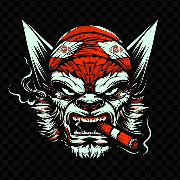 PSD psd vector grumpy wolverine face com uma bandana e fumando um charuto des tshirt design tattoo ink