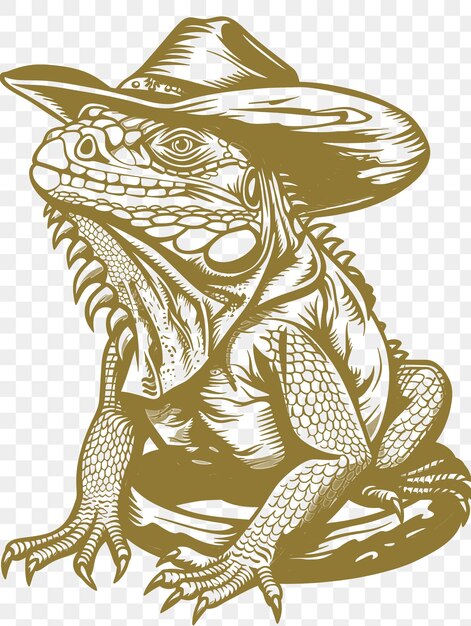 PSD psd vector de iguana con un sombrero de vaquero y una expresión presumida diseño de cartel collaje digital tinta de arte