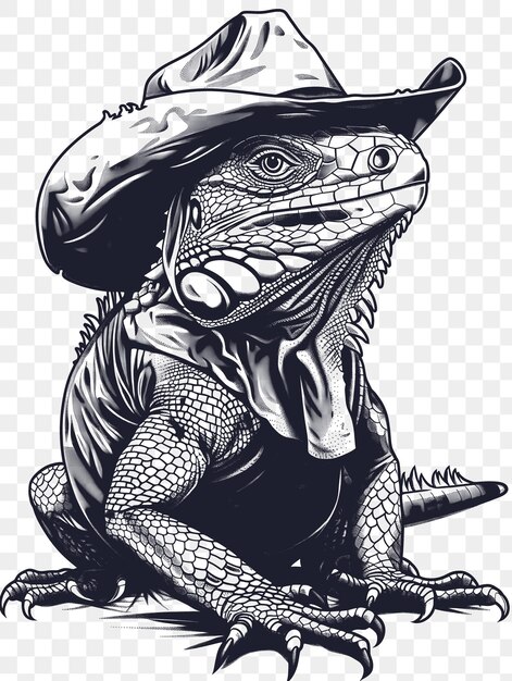 PSD psd vector de iguana con un sombrero de vaquero y una expresión presumida diseño de cartel collaje digital tinta de arte