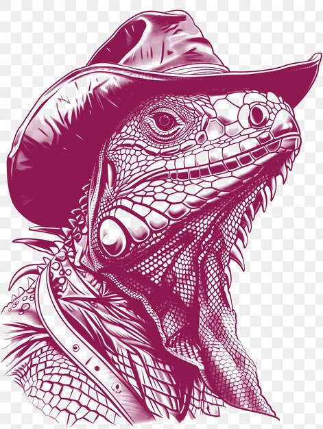 PSD psd vector de iguana con un sombrero de vaquero y una expresión presumida diseño de cartel collaje digital tinta de arte