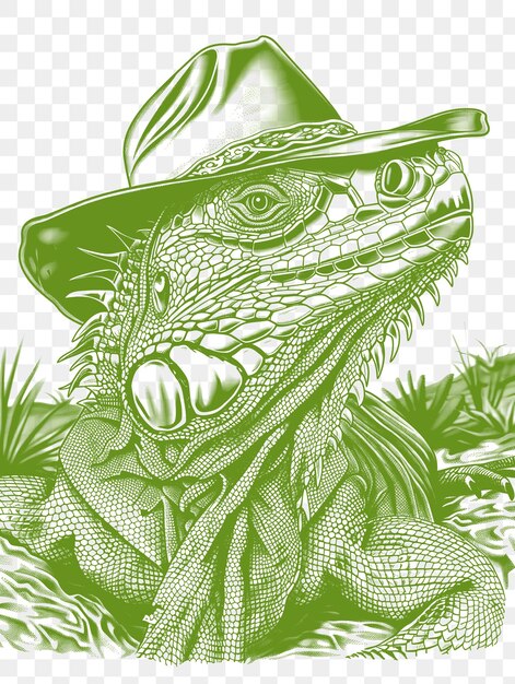 PSD psd vector de iguana con un sombrero de vaquero y una expresión presumida diseño de cartel collaje digital tinta de arte