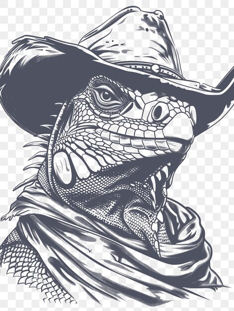 PSD psd vector de iguana con un sombrero de vaquero y una expresión presumida diseño de cartel collaje digital tinta de arte