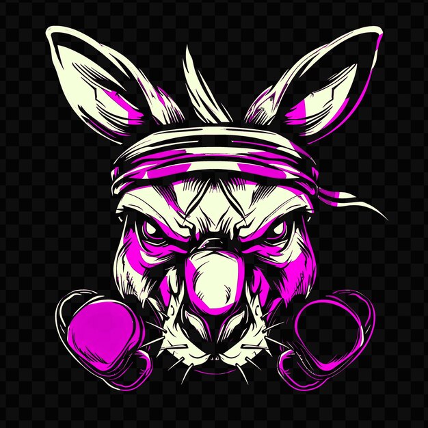 Psd vector infuriado canguru face com luvas de boxe e uma faixa de cabeça d tshirt design tatuagem tinta