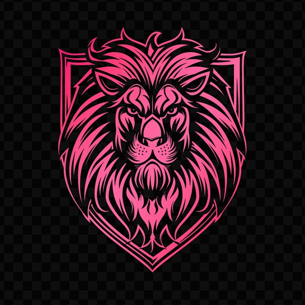 Psd vector intrincado logotipo de la cresta de caballero con decoraciones de león y escudo tinta de tatuaje de diseño creativo