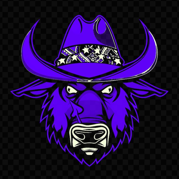 Psd vector irritou buffalo face com um chapéu de cowboy e bandana desenhado t-shirt desenho tinta de tatuagem