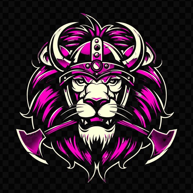 PSD psd vector león rugiente con un casco vikingo y hacha diseñado con una tinta de t-shirt de diseño sl