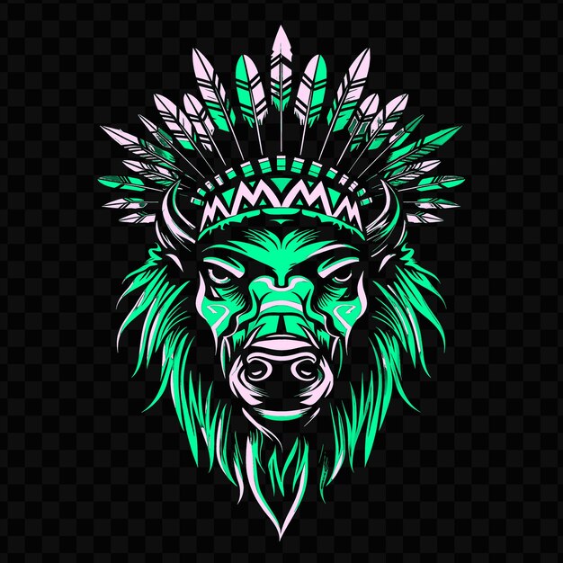 PSD psd vector livid bison face com um cofre mohawk e war paint desig t-shirt design tatuagem tinta