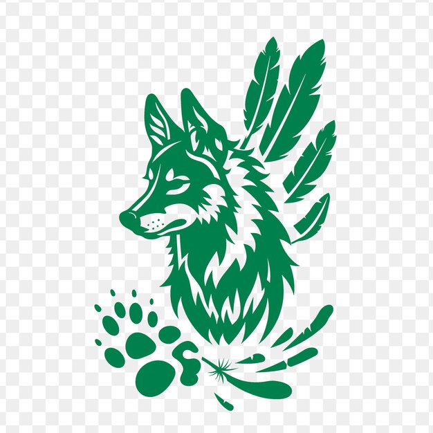 PSD psd vector le logo légendaire du coyote amérindien avec des empreintes de pattes et de l'encre de tatouage fe creative design