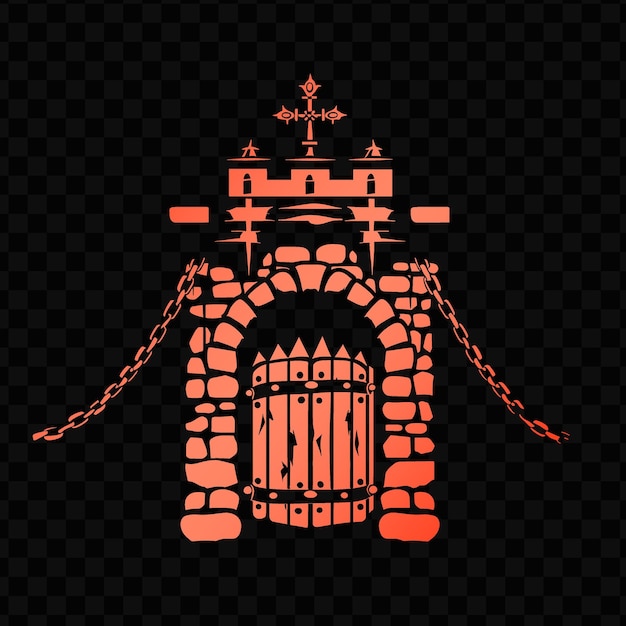 PSD psd vector logotipo de la puerta del castillo histórico con portcullis y cadenas para la tinta de tatuaje de diseño creativo de dec