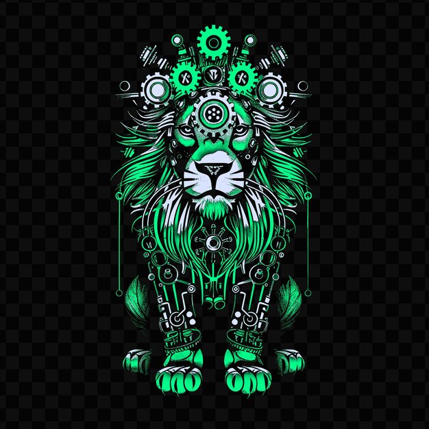 PSD psd vector majestic lion avec une crinière faite d'engrenages et de tuyaux portant une t-shirt design tattoo ink