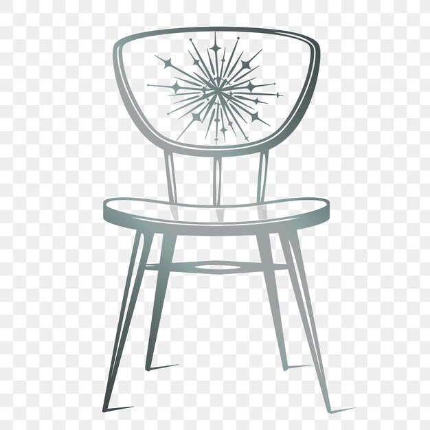 PSD psd vector mid century modern chair con diseño atómico y diseño de tinta de tatuaje starburst sy die cut