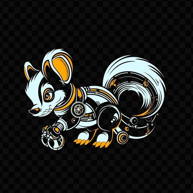 PSD psd vector mischievous skunk com um corpo de relógio e uma t-shirt de design de tatuagem de tai mecânica