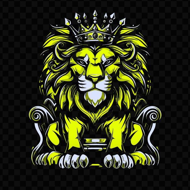 PSD psd vector noble lion con una corona y un trono de reyes diseñados con una tinta de t-shirt de diseño maj