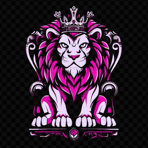 PSD psd vector noble lion con una corona y un trono de reyes diseñados con una tinta de t-shirt de diseño maj