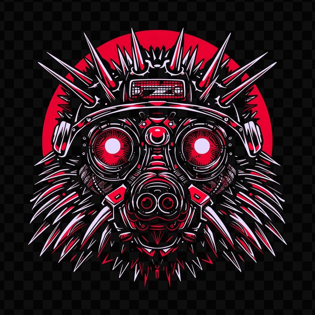 PSD psd vector porcupine robotique avec des plumes métalliques et des yeux rouges brillants wea t-shirt design tatouage encre