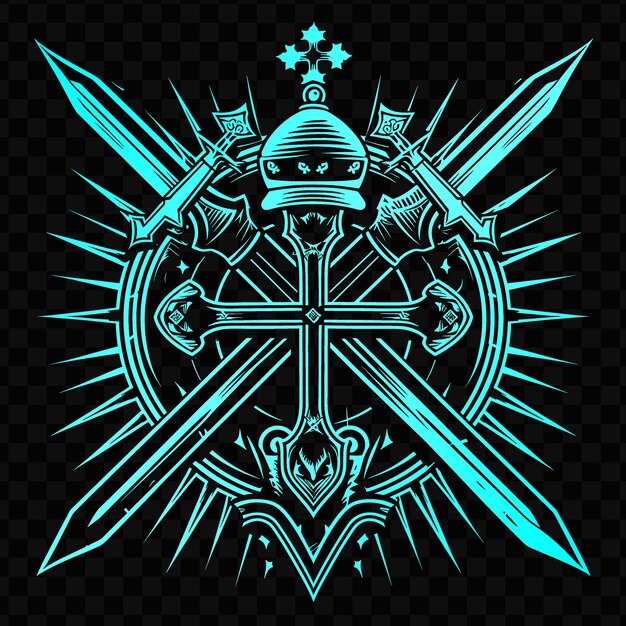 Psd vector real caballero templario insignia de la orden con cruces y espadas diseño sencillo arte del tatuaje