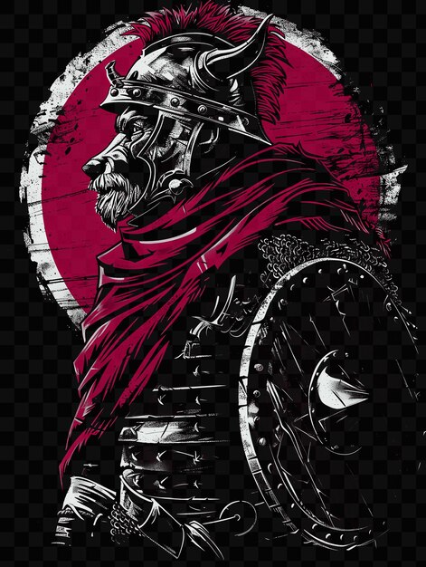 PSD psd vector retrato de guerrero sajón con casco de cresta de jabalí y camiseta de malla de cadena arte de collage de tatuaje