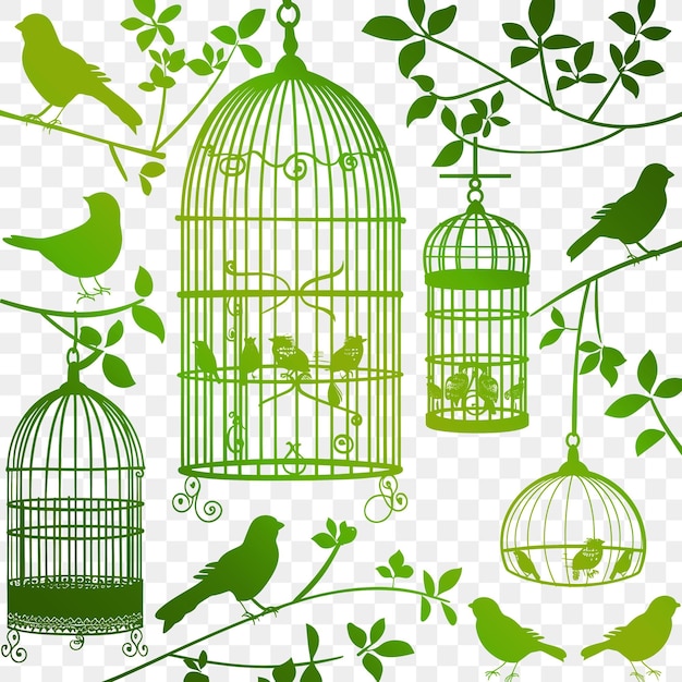 PSD psd vector rustic birdcage arte cnc con patrón de alambre y detalles de pájaros diseño de tinta de tatuaje de corte de muerte