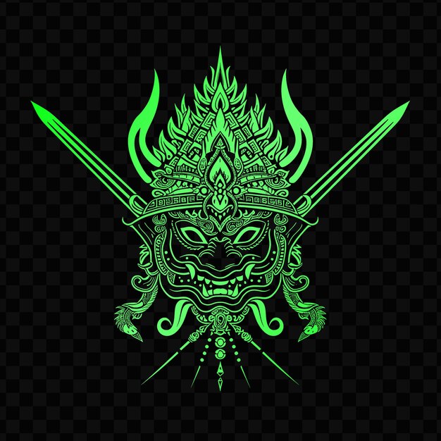 PSD psd vector siamese ayutthaya warrior khon mask logo avec des nagas et une courbe design simple art du tatouage