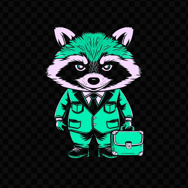 PSD psd vector sly raccoon con un traje de estafador y maletín diseñado w t-shirt diseño tinta de tatuaje