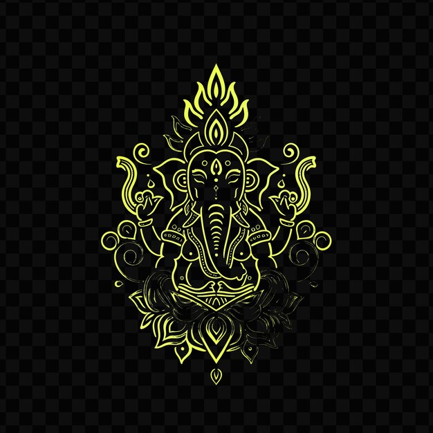 PSD psd vector spiritual hindu deity logo com lótus e elefante para decoração tinta de tatuagem de design criativo