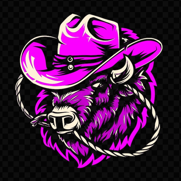 PSD psd vector strong bison avec un chapeau de cow-boy et un lasso conçus avec une encre de tatouage de design de t-shirt ru