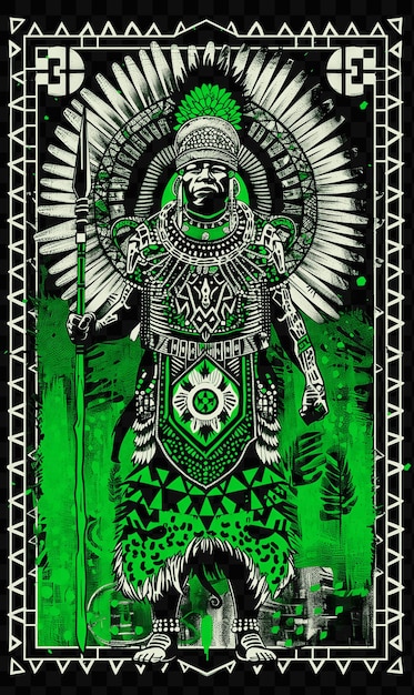 Psd vector tsonga pedi retrato de guerrero con perlas y piel de animales t-shirt arte de collaje de tatuaje