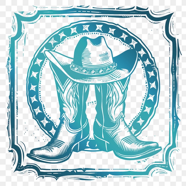 Psd vector western pferdeschuhe cnc-kunst mit hufeisenrand und cowboy die cut tattoo tinte design