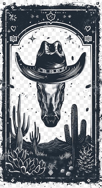 PSD Vector Western Postcard Design con Cowboy Frame Style Design Decor CNC Die Cut Tattoo Design