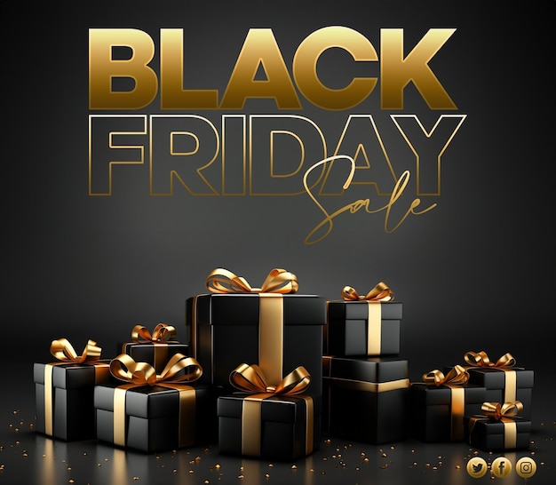 PSD vendredi noir vente réalistes boîtes cadeaux noires fond pour la vente affiche bannière