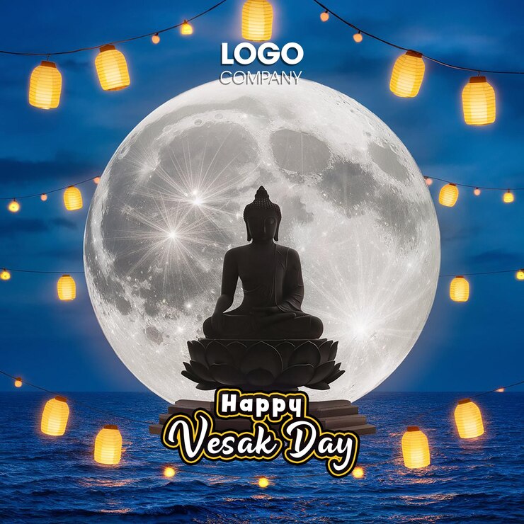 PSD psd vesak day ist ein heiliger tag für buddhisten glücklicher buddha-tag mit der siddhartha gautama-statue
