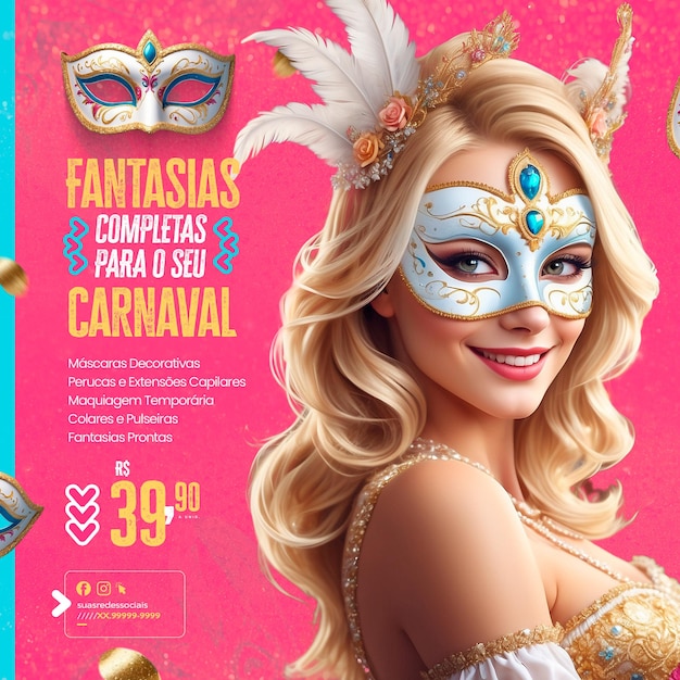 Psd vestido completo para su carnaval de redes sociales