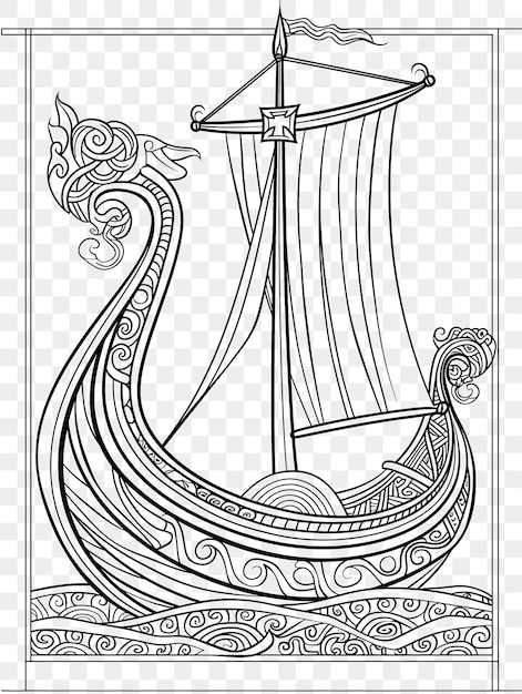 PSD psd de viking longship frame art avec des décorations de corbeau et de vagues b cnc frame tattoo art concept