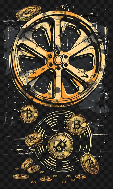 PSD psd vintage 2d poster mit bitcoin und filmreel dekoration mit collage crypto poster banner art