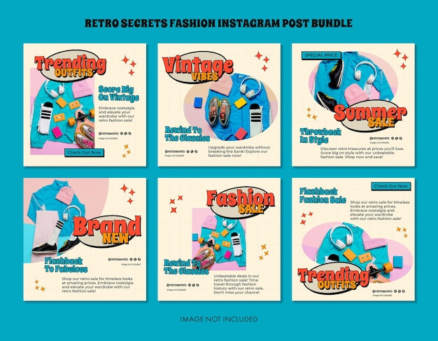 PSD Vintage Fashion Collection Pack Design para mídias sociais e modelo de postagem do Instagram