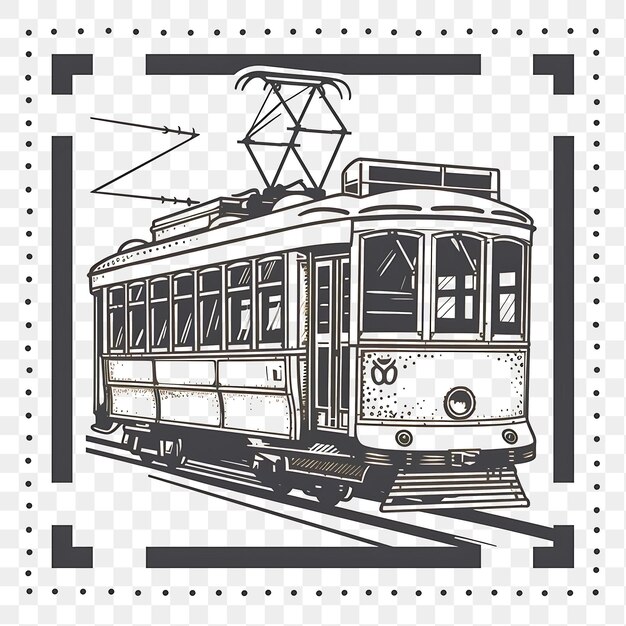 PSD psd vintage trolley car pcc tranvía con goldenrod amarillo mono tatuaje clipart diseño de la camiseta de tinta