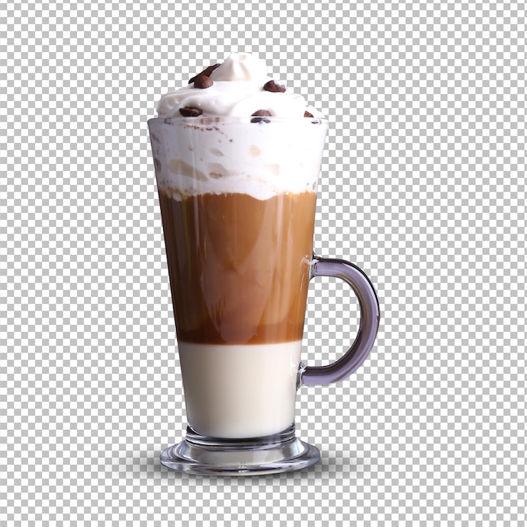 PSD psd vista frontal café com leite com chantilly