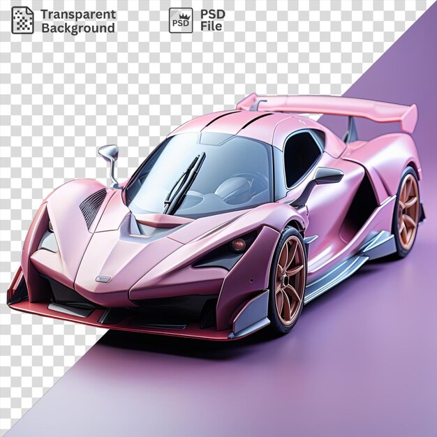 PSD psd une voiture de sport rose avec un miroir argenté sur un fond violet