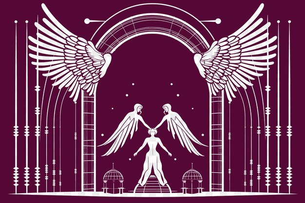 Psd von art deco von angels und heaven gate schwarz-weiß c tattoo collage umriss png 4096px