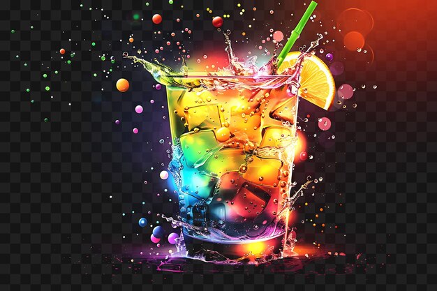 Psd von luminous rainbow mocktail mit geschichteten farbtönen farbige süßigkeiten y2k glow neon umrisse design