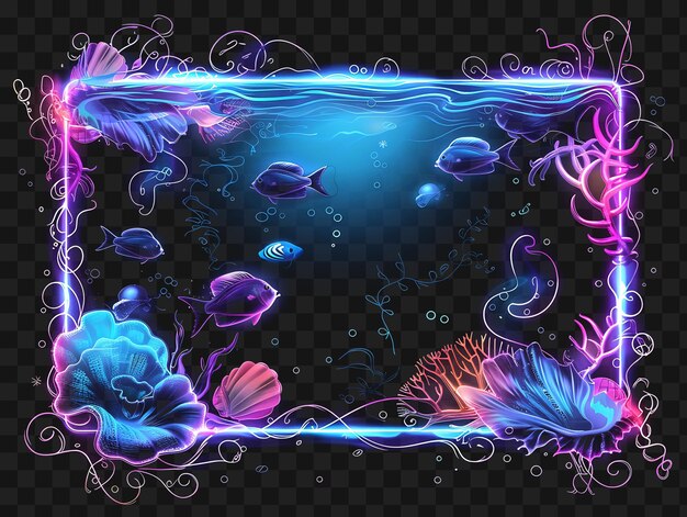 Psd von underwater wonder arcane rahmen mit schwimmenden fischen und floati umriss neon collage-stil kunst