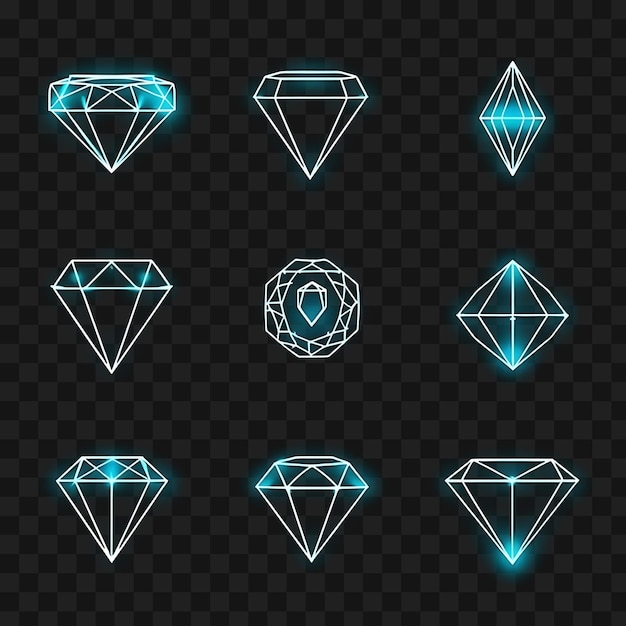 Psd von verschiedenen diamanten-ikonen mit funkelndem neon-glüh in do outline y2k transparent t-shirt web