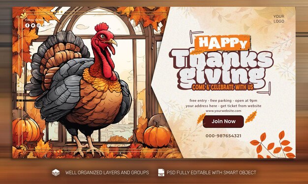 PSD-VORLAGE Banner und Flyer „Thanksgiving and the Harvest Feast“-Social-Media-Beitrag