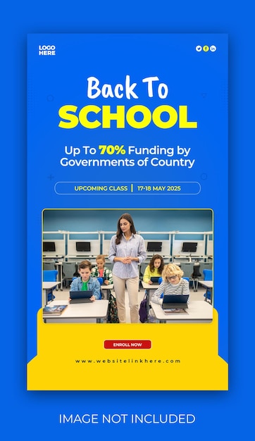 Psd-vorlage für eine back-to-school-story und corporate-social-media-banner oder instagram-story-vorlage