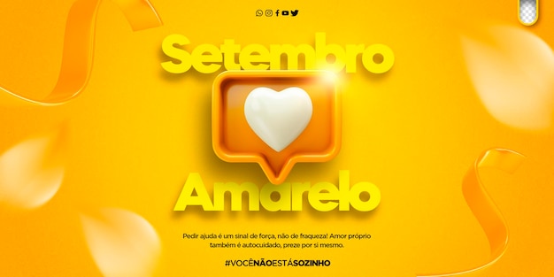 PSD-Vorlage für soziale Medien, Suizidpräventionsmonat, gelb, September, Setembro, Amarelo in Brasilien