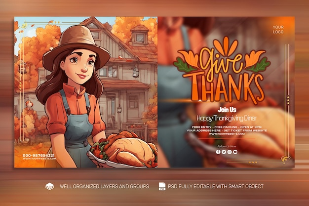 Psd-vorlage poster und banner social-media-beitrag „thanksgiving and the harvest feast“.