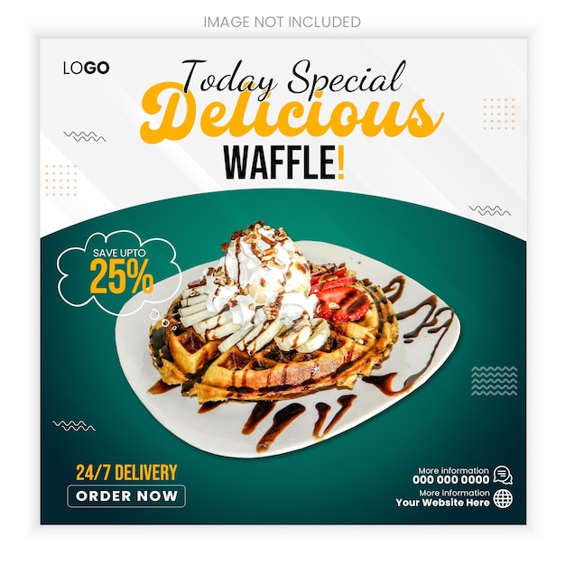 PSD Waffle delicioso especial quadrado moderno design de postagem de mídia social ou banner