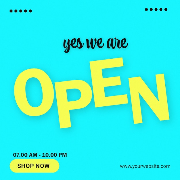 PSD We Are Open con diseño de tipografía para redes sociales y plantillas de publicaciones de Instagram
